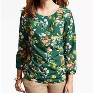 Talbots Green Floral Popover Blouse medium petite